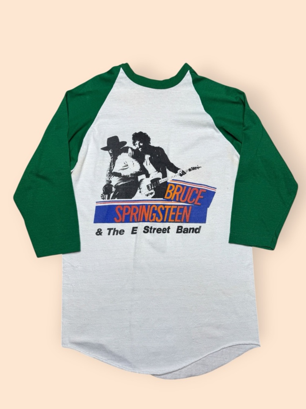 Vintage 1970s Bruce Springsteen T Shirt Raglan Men’s Large Vtg 70s Boot Boss